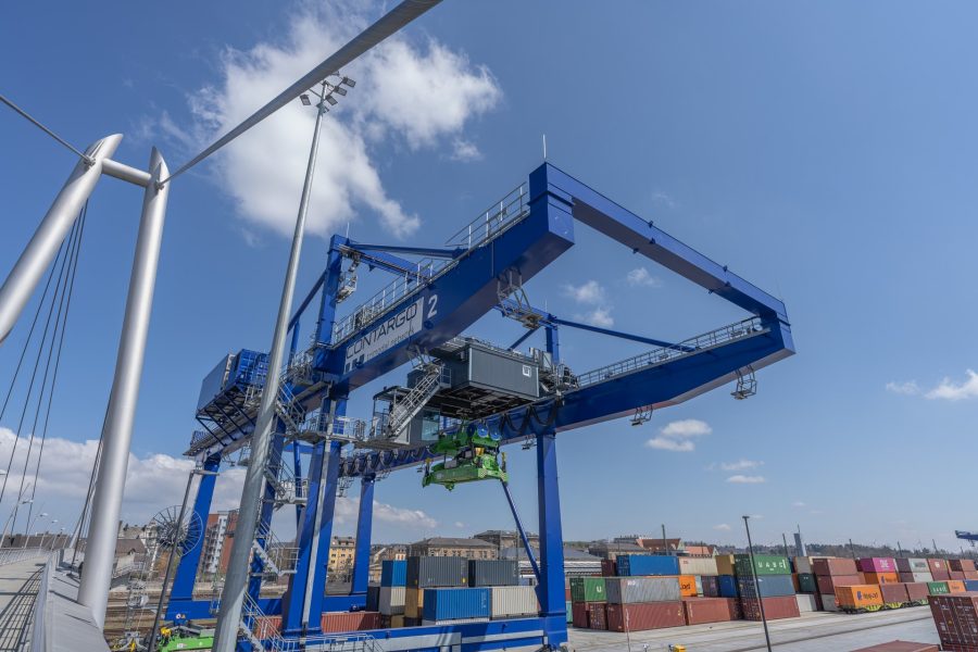 A ship-to-shore gantry on a container quay
