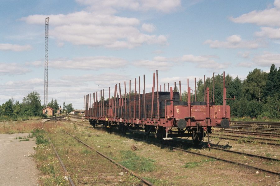 Flat wagons stabled in a freight yard